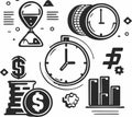 business and finance: clock, chart, money and small objects that emphasize one or another subject