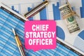 Among the financial statements and charts is a note with the text - CHIEF STRATEGY OFFICER