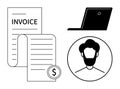 Business Finance Concept with Invoice Document, User Profile, and Laptop Icon Elements Royalty Free Stock Photo