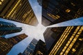 Business and Finance Concept, Looking Up at Modern High Ride Buildings in the Financial District Royalty Free Stock Photo