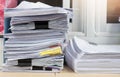 Business and finance concept of office working, Pile of unfinished documents on office desk, Stack of business paper Royalty Free Stock Photo