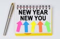 On a white background lie a pen and a notebook with the inscription - NEW YEAR NEW YOU Royalty Free Stock Photo