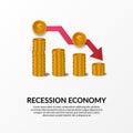 Business finance crisis. Global economy recession. Inflation and bankrupt. illustration of 3d golden money chart and red bearish