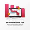 Business finance crisis. Global economy recession. Inflation and bankrupt. illustration of data laptop computer and down red arrow
