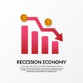 Business finance crisis. Global economy recession. Inflation and bankrupt. illustration of red chart, golden money and bearish Royalty Free Stock Photo