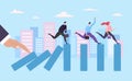 Business finance crisis, hold push domino effect business people running flat vector illustration. Concept industry Royalty Free Stock Photo