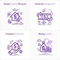 Business and Finance Flat Colorful Icon Set / Empty property discount / Financial management / Property Investment / Money growth Royalty Free Stock Photo