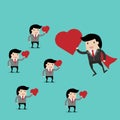 business finance. i love my job for investment concept,cartoon businessman with Heart in his hand to show love my job . car
