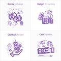 Business and Finance Icon Set, Budget accounting icon / Money exchange icon / Cashback reward icon / Cash payment icon