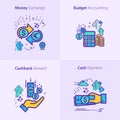 Business and Finance Icon Set, Budget accounting icon / Money exchange icon / Cashback reward icon / Cash payment icon