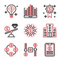 Business and Finance icon set include lamp,chart,award,scale,teamwork,government,money,memo