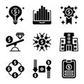 Business and Finance icon set include lamp,chart,award,scale,teamwork,government,money,memo