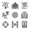 Business and Finance icon set include lamp,chart,award,scale,teamwork,government,money,memo