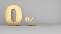 Business finance 0% interest on white background,gold font 0%,3D render