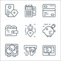 business and finance line icons. linear set. quality vector line set such as payment gateway, money, safe deposit, piggy bank,
