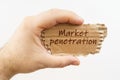 A man holds a cardboard in his hand on which it is written - Market penetration