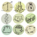 Business finance money set. Hand drawn vector.