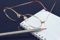 Business of finance notes blank paper with pencil and glasses Royalty Free Stock Photo