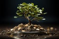 Business finance nurtured by nature, money growth like a tree in soil