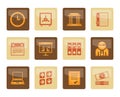 Business, finance and office icons over brown background Royalty Free Stock Photo