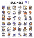 Business and finance outline design icon set filled with color.