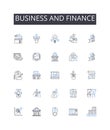 Business and finance line icons collection. Enterprise, Commerce, Trade, Industry, Economics, Accounting, Investments