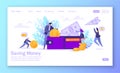 Business and finance, saving money theme. Concepy of career, salary, earnings profit. Flat business man character collecting money Royalty Free Stock Photo