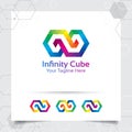 Business finance vector logo design with concept of linked shape and square connect infinity symbol icon illustration