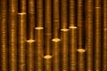 business, finance, wealth and success concept, stacks of golden coins background Royalty Free Stock Photo