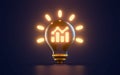 Business financial chart icon glowing inside lightbulb on dark background 3d render Royalty Free Stock Photo