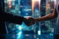 Two businesswomen handshake. Generative AI