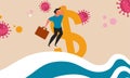 Business and financial crisis in Usa. Man floating on dollar sign in the ocean vector illustration concept. The risk of bankruptcy Royalty Free Stock Photo