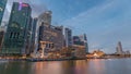 Business Financial Downtown City and Skyscrapers Tower Building at Marina Bay day to night timelapse, Singapore Royalty Free Stock Photo