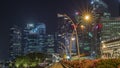 Business Financial Downtown City and Skyscrapers Tower Building at Marina Bay night timelapse hyperlapse, Singapore Royalty Free Stock Photo