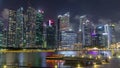 Business Financial Downtown City and Skyscrapers Tower Building at Marina Bay night timelapse hyperlapse, Singapore Royalty Free Stock Photo