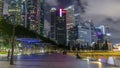 Business Financial Downtown City and Skyscrapers Tower Building at Marina Bay night timelapse hyperlapse, Singapore Royalty Free Stock Photo