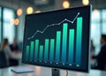 Business Financial Growth Chart on Digital Screen in Modern Office, Data Analytics and Performance Visualization Royalty Free Stock Photo