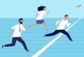 Business finish line. Group of top managers and workers crossing finish business success and leadership vector concept Royalty Free Stock Photo