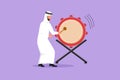 Business flat cartoon drawing Arab man character hitting bedug or traditional drum for suhoor and iftar time Ramadan. Muslim