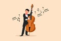 Business flat cartoon drawing double bass player standing with big string instrument. Man musician playing classical music with Royalty Free Stock Photo