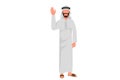 Business flat cartoon style drawing Arab businessman standing and rejecting something with stop hand gesture. Strict boss showing