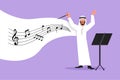 Business flat cartoon style drawing Arab man music orchestra conductor. Male musician with arm gestures. Expressive conductor