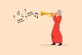 Business flat cartoon style drawing Arabian woman playing trumpet. Music instrumental. Jazz musician playing trumpet instrument.