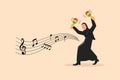 Business flat cartoon style drawing Arabian woman street band player plays maracas. Female performer with musical instruments,