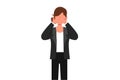 Business flat cartoon style drawing of businesswoman close her eyes with her hands because of disgust and reluctance to see