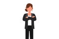 Business flat cartoon style drawing confident young businesswoman with keeping arms crossed. Active female manager or office Royalty Free Stock Photo