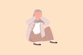 Business flat cartoon style drawing depressed Arabian businesswoman feeling sad with holding head and sitting on floor. Frustrated