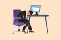 Business flat cartoon style drawing depressed businessman sitting with head on computer desk. Exhausted manager in office.