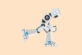 Business flat cartoon style drawing depressed robot bowed down. Cyborg feeling lonely and having mental pressure or stress. Modern