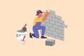 Business flat cartoon style drawing repair worker laying ceramic wall tile. Professional tiler in uniform working. Repairman in